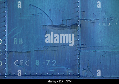 Schmutzig blau Metallwand Fotohintergrund. Stockfoto