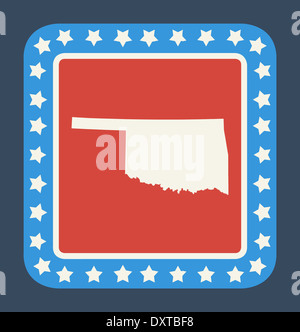 Oklahoma Zustand-Taste auf die amerikanische Flagge in flachen Web-Design-Stil, isoliert auf weißem Hintergrund. Stockfoto