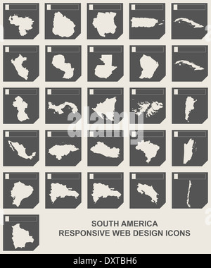 Satz von Südamerika-Map-Schaltflächen in ansprechende flache Web Design Map-Schaltfläche mit Beschneidungspfad isoliert. Stockfoto