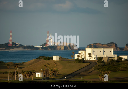 Die von der NASA ins Leben gerufene Global Precipitation Measurement (GPM) Mission zielt darauf ab, genauere Messungen der globalen Niederschlagsmuster zu ermöglichen. Sie nutzt die H-IIA-Rakete für den Start vom japanischen Tanegashima Space Center. Stockfoto