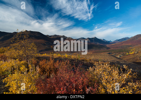 Tombstone Pass und das obere Tal des Flusses North Klondike im Herbst, Tombstone Territorial Park, Yukon Territorien, Kanada Stockfoto