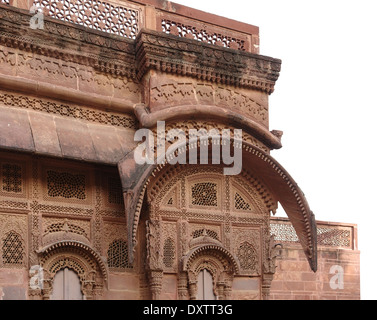 Detail des Mehrangarh Fort in Jodhpur Stadt in Rajasthan, Indien gelegen Stockfoto