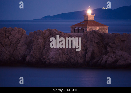 Leuchtturm bei Nacht, Greben, Dubrovnik Stockfoto