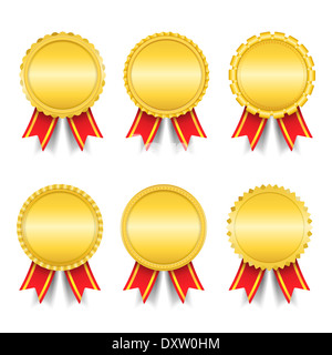 Reihe von verschiedenen goldenen Medaillen Stockfoto
