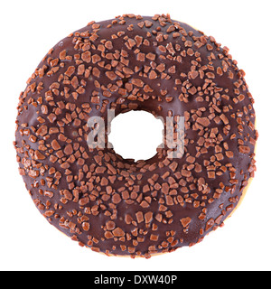 Schokolade glasierten Donut Closeup isoliert auf weiss Stockfoto