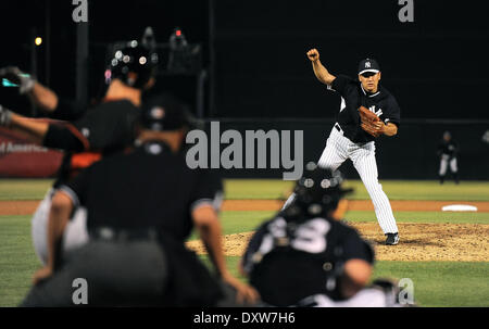 Tampa, Florida, USA. 28. März 2014. Masahiro Tanaka (Yankees) MLB: Masahiro Tanaka von der New York Yankees Stellplätze in einem Frühling Training Baseball-Spiel gegen die Miami Marlins an George M. Steinbrenner Field in Tampa, Florida, Vereinigte Staaten von Amerika. © AFLO/Alamy Live-Nachrichten Stockfoto