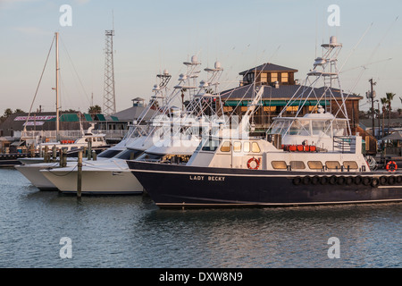 Port Aransas Hafen in der Abenddämmerung, Port Aransas, Texas. Stockfoto