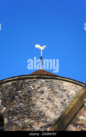 Ein Blick auf eine Wetterfahne von der Runde Turm von der Pfarrei Allerheiligen-Kirche in Freethorpe, Norfolk, England, Vereinigtes Königreich. Stockfoto