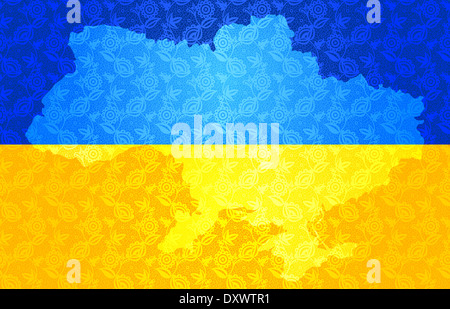 Karte von Ukraine in den Farben der Nationalflagge Stockfoto