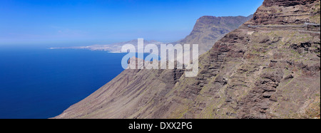 Anden-Verde, Westküste mit Puerto de Las Nieves und Mt Faneque, Gran Canaria, Kanarische Inseln, Spanien Stockfoto