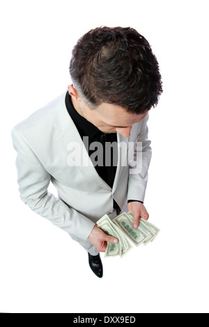Porträt eines Geschäftsmannes hält US-Dollar Stockfoto