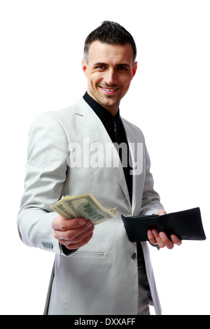 Glücklich Kaufmann geben Sie US-Dollar Stockfoto