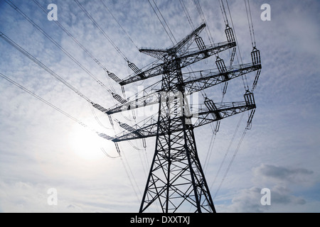 Deutschland, Strommasten, Stromleitungen, Deutschland, Strommasten, Hochspannungsleitungen Stockfoto