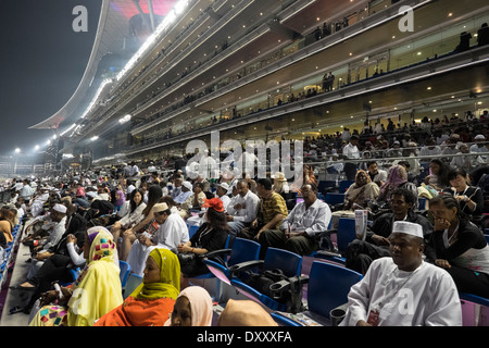 Beschäftigt Tribüne beim Dubai World Cup Pferderennen Meisterschaft in Meydan Racecourse in Dubai Vereinigte Arabische Emirate Stockfoto