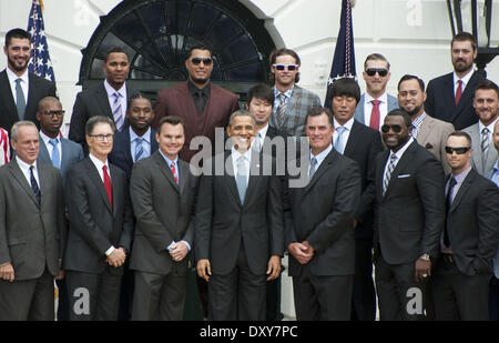 Washington, District Of Columbia, USA. 1. April 2014. Präsident OBAMA und der Boston Red Sox. Die World Series Champions wurden im Weißen Haus von Präsident geehrt werden (Image Credit: Credit: Ricky Fitchett/ZUMAPRESS.com/Alamy Live News) Stockfoto