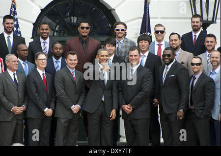 Washington, District Of Columbia, USA. 1. April 2014. Präsident OBAMA und der Boston Red Sox. Die World Series Champions wurden im Weißen Haus von Präsident geehrt werden (Image Credit: Credit: Ricky Fitchett/ZUMAPRESS.com/Alamy Live News) Stockfoto