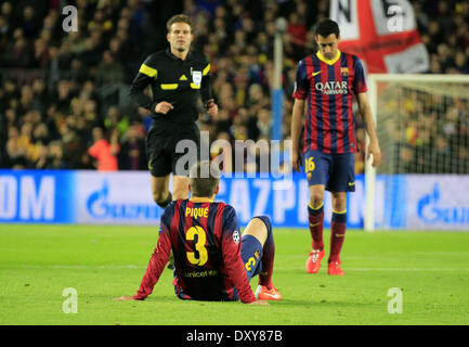 Barcelona, Spanien. 1. April 2014. Wecken Sie Verletzungen in der Partie zwischen FC Barcelona und Atletico de Madrid für die erste Etappe des Viertelfinale Runde der Champions League im Camp Nou am 1. April 2014. Foto: Joan Valls/Urbanandsport/Nurphoto. Bildnachweis: Joan Valls/NurPhoto/ZUMAPRESS.com/Alamy Live-Nachrichten Stockfoto