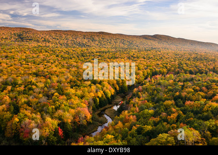 Blick auf den Karpfen-Fluss, der durch die Porcupine Mountains State Park in Nord-Michigan Upper Peninsula. Stockfoto