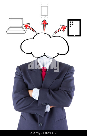 unsichtbare Geschäftsmann Cloud-computing-Kopf Gehirn Idee isoliert weiß Stockfoto