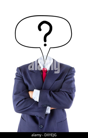 unsichtbare Geschäftsmann Fragen Frage Konzept isoliert auf weißem Hintergrund Stockfoto
