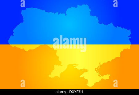 Karte von Ukraine in den Farben der Nationalflagge Stockfoto