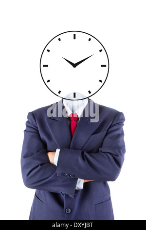 unsichtbare Geschäftsmann Kopf denken für das Zeitmanagement, die isoliert auf weißem Hintergrund Stockfoto