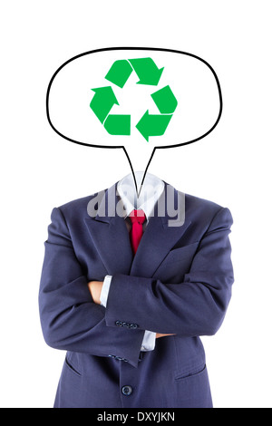 unsichtbare Geschäftsmann Kopf denken Recycling auf weißem Hintergrund Stockfoto