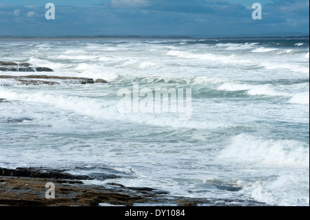 Weiße Pferde auf eine cremige suchen Nordsee mit Wellen in der Nähe von Budle Bay Northumberland England Vereinigtes Königreich UK Stockfoto