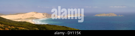 Panoramablick von Cape Reinga, Northland, Neuseeland. Stockfoto