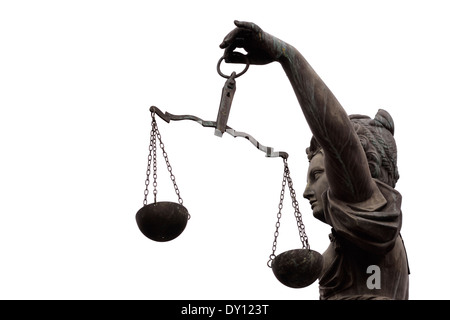 Justitia (Justitia) Skulptur auf dem Roemerberg Platz in Frankfurt am Main, erbaut 1887. Stockfoto