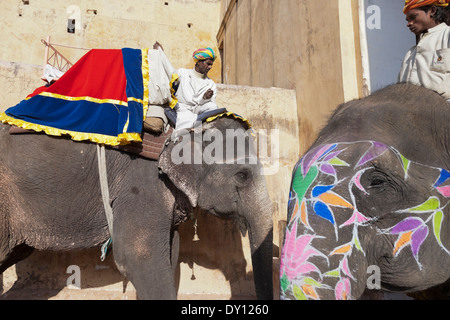 Amber, Rajasthan, Indien, Elefantenreiten im Amber Fort-Palace Stockfoto