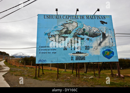 Ushuaia-Hauptstadt der Malwinen unterzeichnen Argentinien Stockfoto