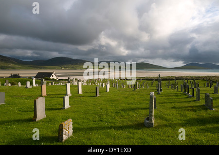 Tràigh Losgaintir Strand und dem Friedhof von Losgaintir, Harris, Western Isles, Schottland, UK Stockfoto