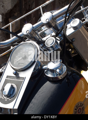 Hoch verchromten Details auf einer Harley-Davidson Stockfoto