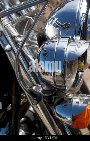 Hoch verchromten Details auf einer Harley-Davidson Stockfoto