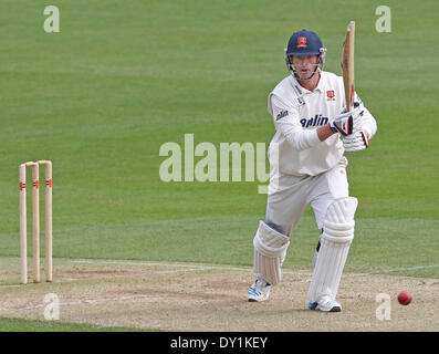 Chelmsford, Großbritannien. 3. April 2014. Tom Westley in Aktion während des Essex und Kent Pre-Season Friendly Matches von The Essex County Ground, Chelmsford Credit zu zucken: Action Plus Sport/Alamy Live News Stockfoto