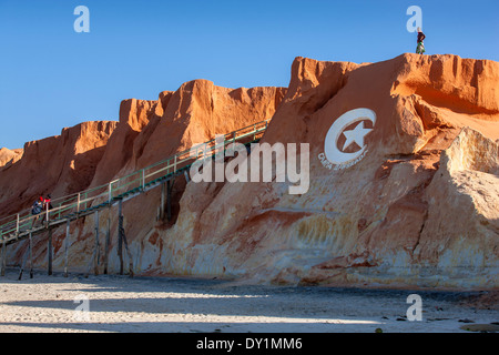 Canoa Quebrada, Strand, Fortaleza, Ceará, Brasilien, Felsen, Steinen, Logo, Gangway, Menschen Stockfoto