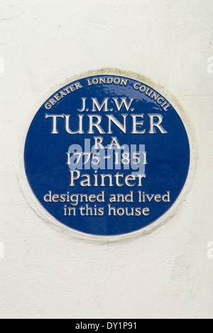 Turners House Sandycombe Lodge, 40 Sandycoombe Road Twickenham im Londoner Stadtteil Richmond an der Themse Blaue Plakette. LONDON, GROSSBRITANNIEN, HOMER SYKES Stockfoto