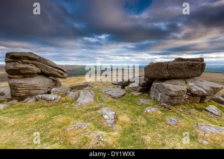 Mittleren Tor, Dartmoor Nationalpark, Merrivale, West Devon, England, UK, Europa zu heften. Stockfoto