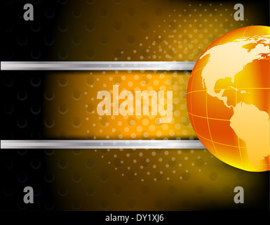 Dunkle abstrakte Tech Hintergrund mit orange Globus Stockfoto