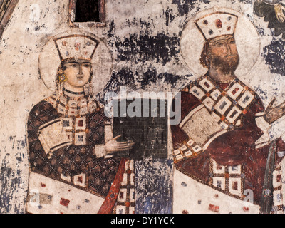 Königin Tamar auf Fresken in der errichteten im 12. Jahrhundert Kirche des Dormition in Vardzia cave City-Kloster in Georgien, Caucasus. Stockfoto