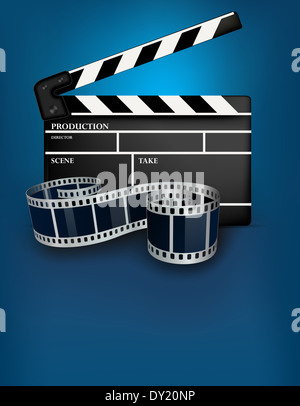 Kino blauer Hintergrund mit schwarzen Film Klöppel Stockfoto