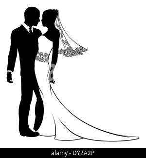 Ein Beispiel für eine Braut und Bräutigam in der Silhouette am Tag ihrer Hochzeit Stockfoto