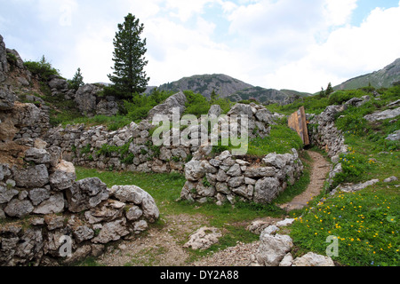 Passo Lagazuoi, Dolomiti Ampezzane, Val Parola, Militär schützt 1 ° Weltkrieg in Tre Sassi Festung Stockfoto