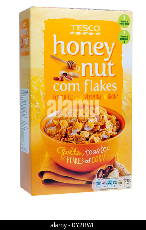 Schachtel mit Tesco Honig Nuss befestigten Cornflakes Stockfoto