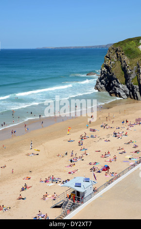 sonniger Tag am Strand Tolcarne in Newquay, Cornwall, uk Stockfoto