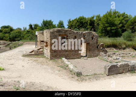 Römische Thermen für Gäste des Leonidaion entwickelt. Das antike Olympia, Peloponnes. Griechenland. Stockfoto