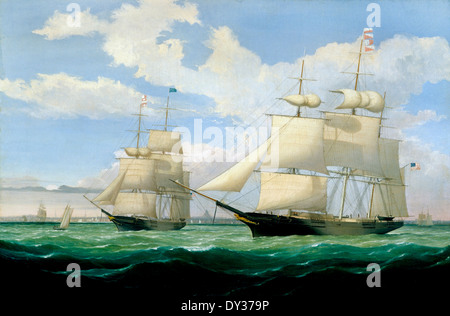 Fitz Henry Lane, The Ships "Geflügelte Pfeil" und "Southern Cross" in Boston Harbor 1853 Öl auf Leinwand. Cincinnati Art Museum, USA Stockfoto