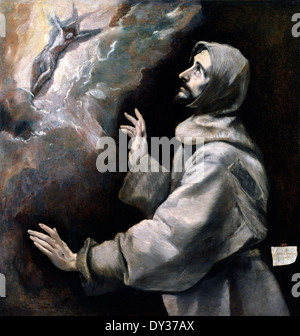 El Greco, Saint Francis empfängt die Stigmata 1585-1590-Öl auf Leinwand. Walters Art Museum, Baltimore, USA. Stockfoto