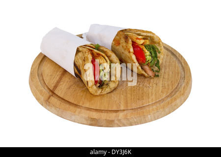 Eine griechische Souvlaki, isoliert auf weiss Stockfoto